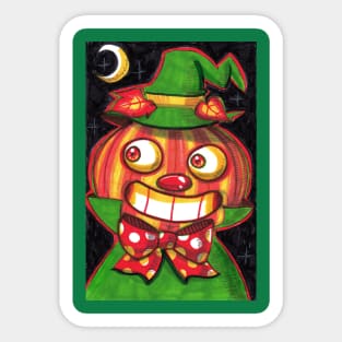 Smiling Pumpkin Man Wearing Green Hat Sticker